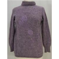 Jaeger - size Medium - lilac marl mohair mix - embroidered polo neck sweater