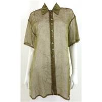 Jaeger Size M Moss Green Sheer Silk Shirt
