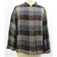 Jaeger Size L Checked Linen Blouse with Mandarin Collar