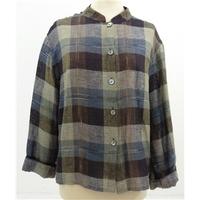 jaeger size l checked linen blouse with mandarin collar