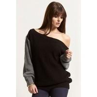 jassy off the shoulder contrast sleeve chunky knit jumper