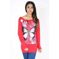 Jay Floral Rose Butterflies Studed Print Baggy Top
