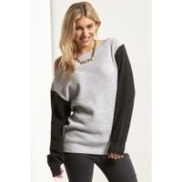 jasica off the shoulder contrast sleeve chunky knit jumper