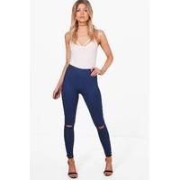 Jane Split Knee Pocket Basic Jeggings - mid blue