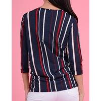 JAG - Navy, White and Red Striped Wrap Blouse