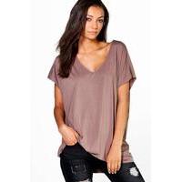 Jasmine Oversized V Neck Basic Tee - mocha