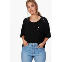 Jane Chain Detail Distressed Tee - black