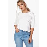 Jane Chain Detail Distressed Tee - ivory