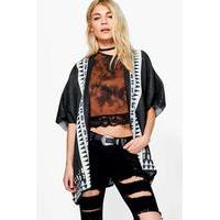 Jacquard Poncho With Back Motif - charcoal