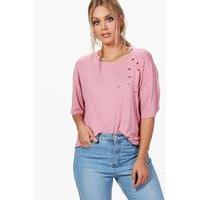 Jane Chain Detail Distressed Tee - blush