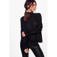 Jayne Tie Cuff Smock Blouse - black