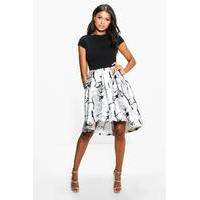 Jay Sateen Printed Skirt Skater Dress - black