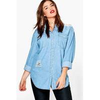 Janette Ultra Distressed Oversized Shirt - blue