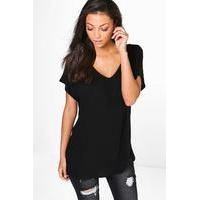 Jasmine Oversized V Neck Basic Tee - black