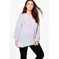 jane keyhole detail flute sleeve blouse grey