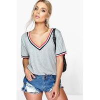 Jaden Rib V Neck Detail Tee - grey