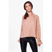 Jayne Tie Cuff Smock Blouse - sand