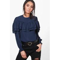 Jane Ruffle Woven Blouse - navy