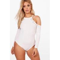 Jane Eyelet Detail Ribbed Bodysuit - white