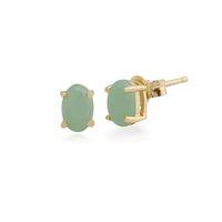 Jade Oval Stud Earrings In 9ct Yellow Gold 6x4mm Claw Set