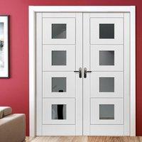 JBK Quattro Smooth Moulded Panel Door Pair with Clear Glass, White Primed