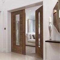 JBK Emral Walnut Veneered Door Pair With Clear Safety Glass is Pre-finished