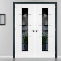 JBK Eco Colour Blanco White Flush Door Pair with Clear Safety Glass and Aluminium Inlay is Pre-finished