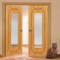 JBK Elements Agua Oak Veneered Door Pair with Clear Safety Glass is Pre-finished