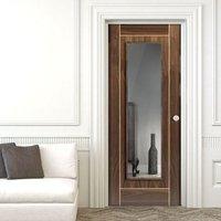 JBK Valcor Walnut Door with Oak Inlays and Clear Glass is Pre-Finished