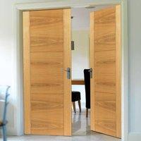 JBK Brisa Mistral Flush Oak Veneered Fire Door Pair with Decorative Groove is Pre-finished and 30 Minute Fire Rated