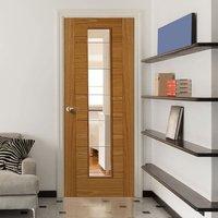 JBK Royale Modern VP7-1VCB Oak Door with Diamond Cut Lined Clear Safety Glass is Prefinished
