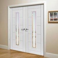 JBK Limelight Barbican White Primed Flush Door Pair with Etched Safety Glass