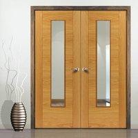 JBK Emral Oak Veneered Fire Door Pair with Clear Glass is 30 Minute Fire Rated and Pre-Finished