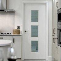 JBK Symmetry Geo White Primed Door with Clear Safety Glass