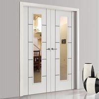 JBK Eco Colour Linea White Flush Door Pair - Clear Safety Glass, Pre-finished
