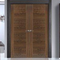 JBK Brisa Mistral Walnut Veneered Fire Door Pair with Decorative Groove, Pre-finished, 30 Minute Fire Rated