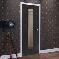 JB KIND Eco Colour Argento Ash Grey Flush Painted Door with Clear Safety Glass is Pre-finished