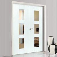 JBK Symmetry Geo White Primed Door Pair with Clear Safety Glass