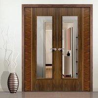 JBK Edras Walnut Door Pair with Oak Inlays and Clear Glass is Pre-Finished