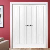 JBK Cottage 5 Panel Moulded Fire Door Pair is White Primed and 30 minute fire rated