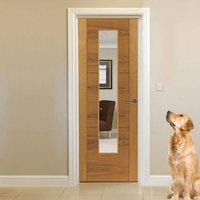 JB KIND Brisa Mistral Flush Oak Veneered Door with Clear Safety Glass, Decorative Grooves and Pre-finished