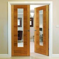 JBK Brisa Mistral Oak Veneered Door Pair with Clear Safety Glass, Decorative Grooves and Pre-finished