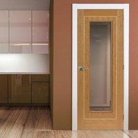 JBK Roma Minerva Flush Oak Door with Bevelled Clear Safety Glass is Pre-Finished