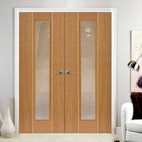 JBK Juno Oak Flush Door Pair with Bevelled Clear Safety Glass is Pre-Finished