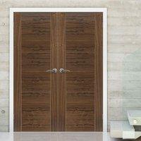 JBK Brisa Mistral Flush Walnut Veneered Door Pair with Decorative Groove, Pre-finished