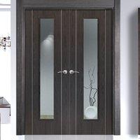 JBK Eco Colour Argento Ash Grey Flush Painted Door Pair with Clear Safety Glass is Pre-finished