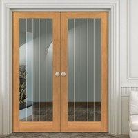 JBK River Oak Thames 1 Light Door Pair with Etched Lines on Clear Glass