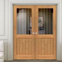 jbk river oak thames half light door pair with etched lines on clear g ...