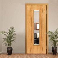 JBK Door Set Kit Elements Arcos Flush Oak Veneered Door with Clear Safety Glass is Pre-finished