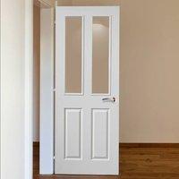 JBK Canterbury White Primed 2 Pane Fire Door, 1/2 Hour Fire Rated with Pyran Clear Fire Glass